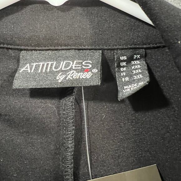 Attitudes by Renee Techno Crepe Blazer w/ Faux Leather Belt Black Size 2X - Picture 6 of 16